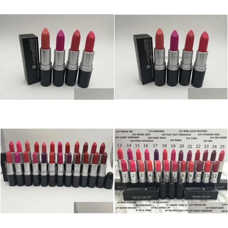 Makeup Tools 25 Colors New Matte Lipstick Makeup Luster Retro Lipsticks Frost Y 3G With English Name Drop Delivery Health Beauty Dhlka