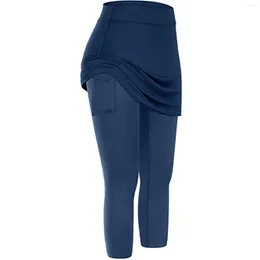 Women`s Pants Sport Leggings For Fitness Women Tennis Skirted Pockets Elastic Sports Yoga Capris Skirts Legging Activewear Trousers