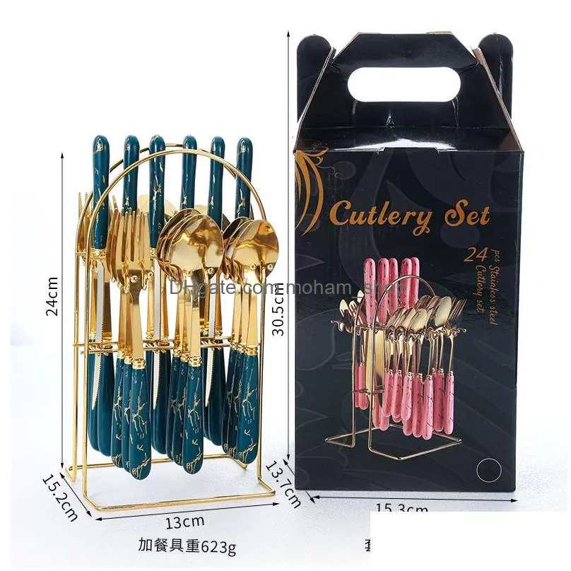 stainless steel tableware 24 piece gift box plastic imitation ceramic handle knife and fork spoon western steak knife