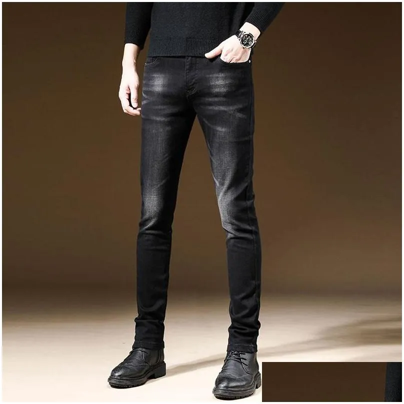 Men`S Jeans Mens Jeans Veet Thin Elastic Winter Pants Men Man Jens Pant For Denim Streetwear Fashion Drop Delivery Apparel Men`S Clot Dhzxr