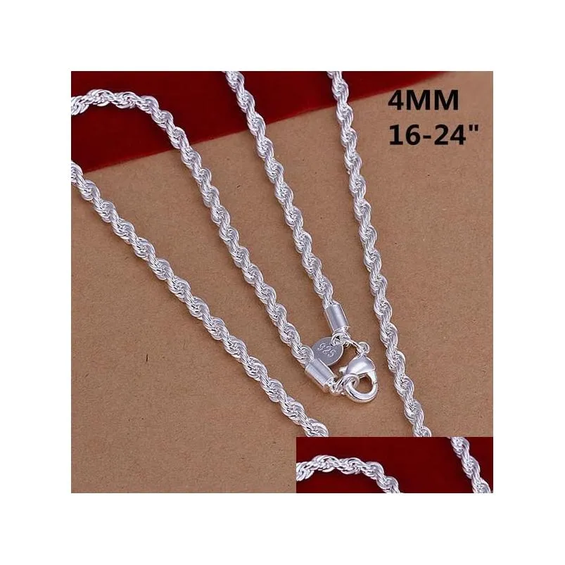 Chains 925 Sterling Sier 16/18/20/22/24 Inch 4Mm Twisted Rope Chain Necklace For Women Man Fashion Wedding Charm Jewelry Drop Deliver Dhmxl