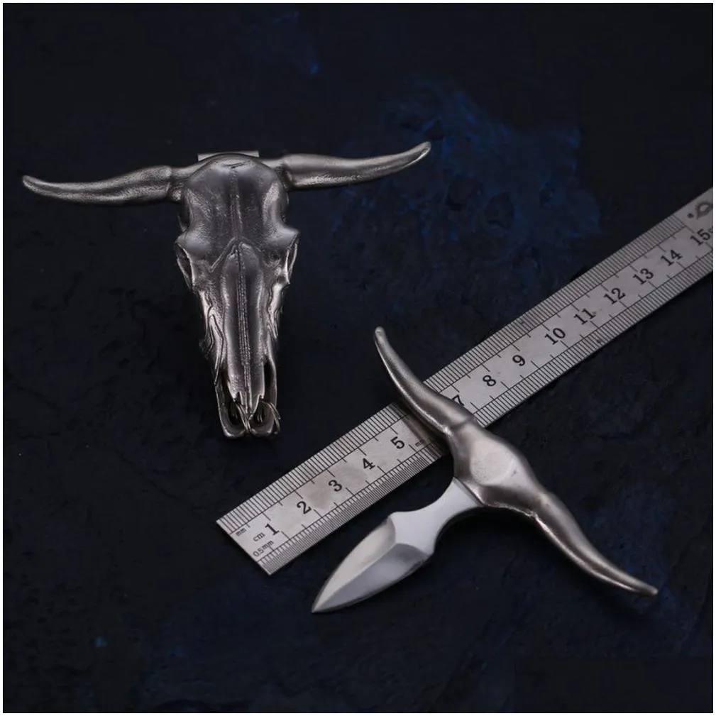 Outdoor Gadgets Cam Survival Cow Skl Folding Cutter Faux Taxidermy Carved Texas Longhorn Car Decoration Belt Buckle Pendant Tool Drop Dh30V