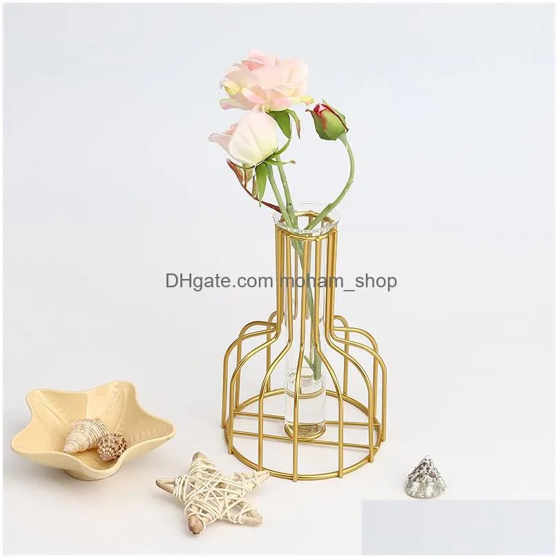 european style iron golden hydroponic vase decoration living room dining table office desk surface panel decorative dried flower plant flower