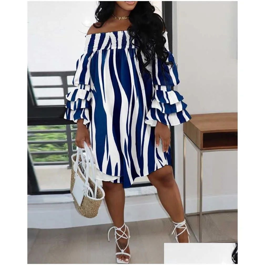 Basic & Casual Dresses Casual Designer Women Clothing Dresses Y And Fashionable One-Shoder Stretch Print Dress Plus Size 3Xl Drop Del Dh2Vf