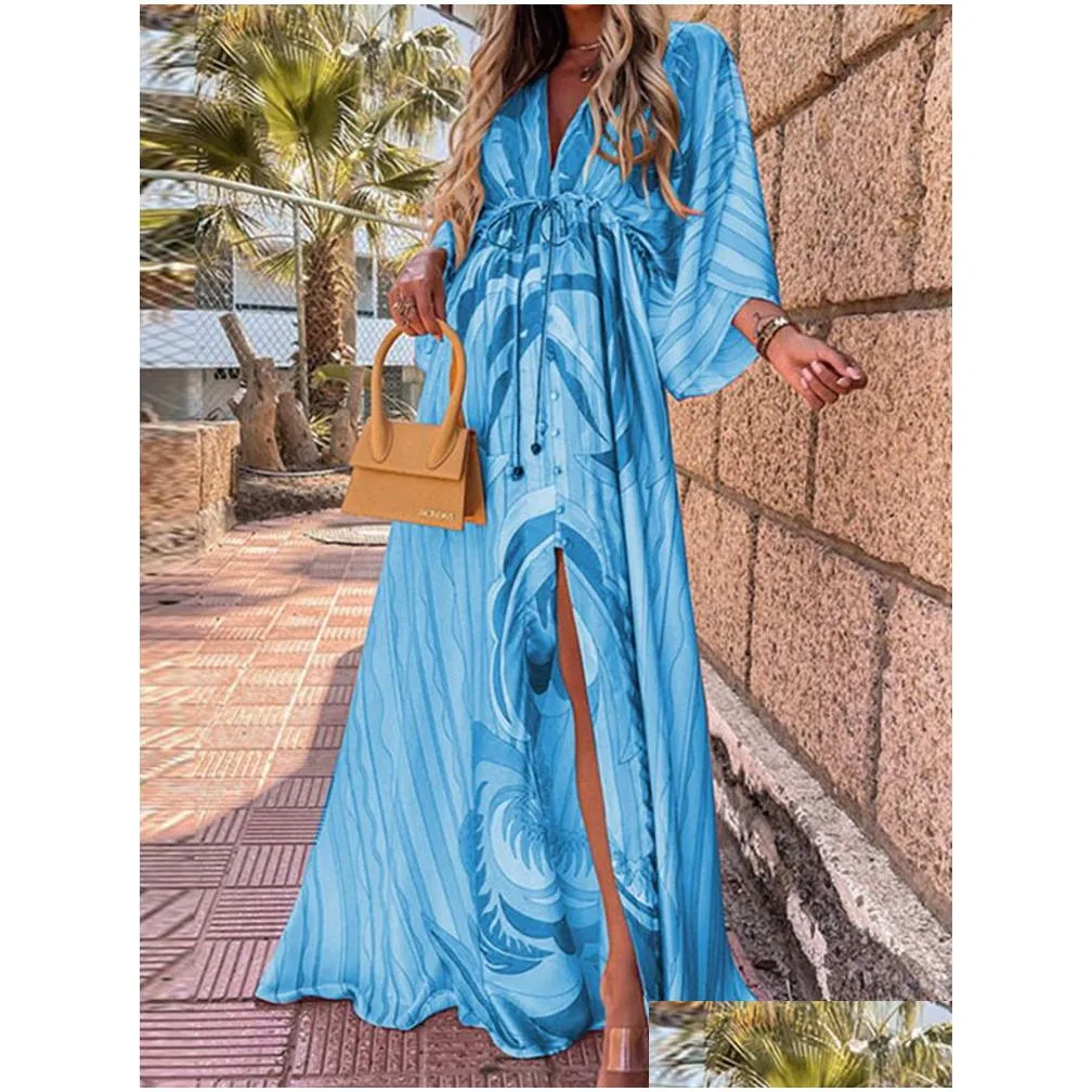 Two Piece Dress Summer Print Casual Women Es Oversized Holiday Beach Boho Erup Female Long Sleeve Loose Tunic Dress 220725 Drop Deliv Dhaxz