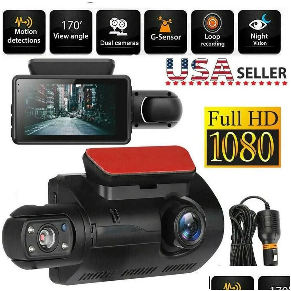 car dvr dvrs 2022 dashcam dual hd inside front rear camera 2 lens recorder recorders dash cam wide angle night visionhkd230701 drop