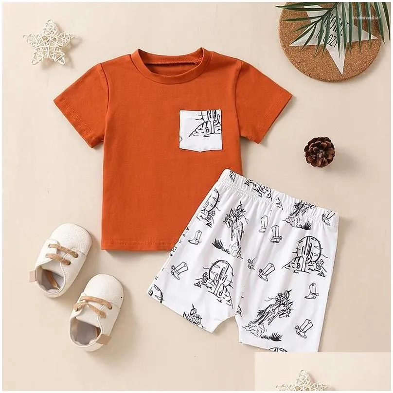 clothing sets 2pcs baby boy summer outfits short sleeve tops graphic print shorts set toddler clothes