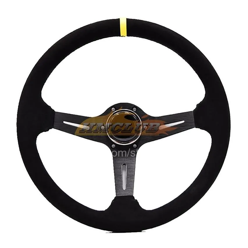 2022 universal 350mm 14inches suede/pvc leather car racing steering wheels deep corn drifting sport cars modification steering wheel horn button with logo 3