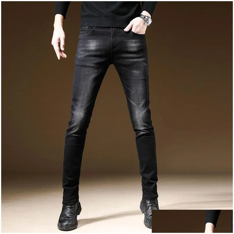 Men`S Jeans Mens Jeans Veet Thin Elastic Winter Pants Men Man Jens Pant For Denim Streetwear Fashion Drop Delivery Apparel Men`S Clot Dhzxr