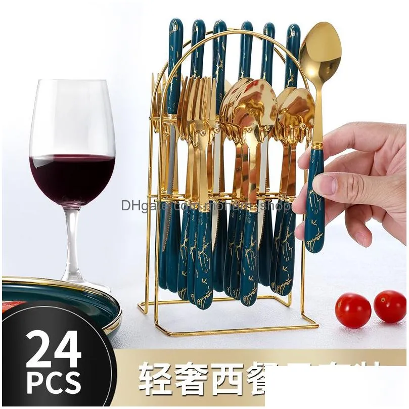 stainless steel tableware 24 piece gift box plastic imitation ceramic handle knife and fork spoon western steak knife