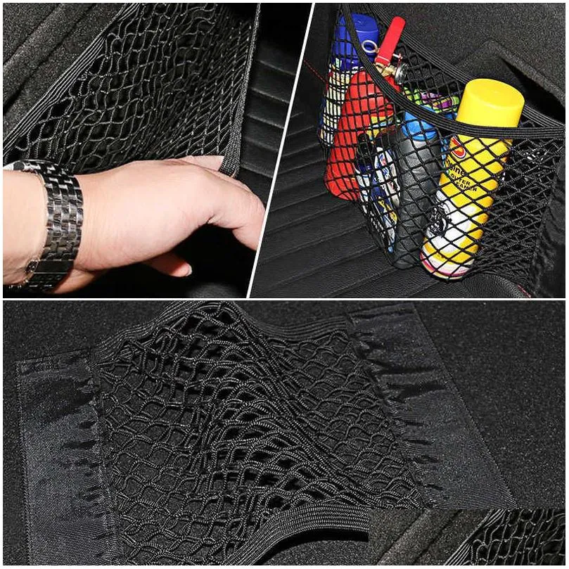 car back rear mesh trunk seat elastic string net magic sticker universal storage bag pocket cage auto organizer3565491