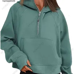 Lululemens Autumn Winter  Yoga Suit Scuba Hoodie Half Zip Women`s Sports Sweater Loose Gym Jacket Fiess Short Plush Coat Sweatshirtf 688ss
