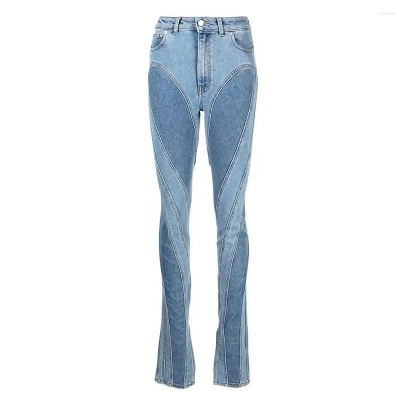 Women`S Jeans Fashion Women Jeans Slim Deconstruct Panelled Work High Waist Split Blue Long Denim Pants Autumn Drop Delivery Apparel Dh97U