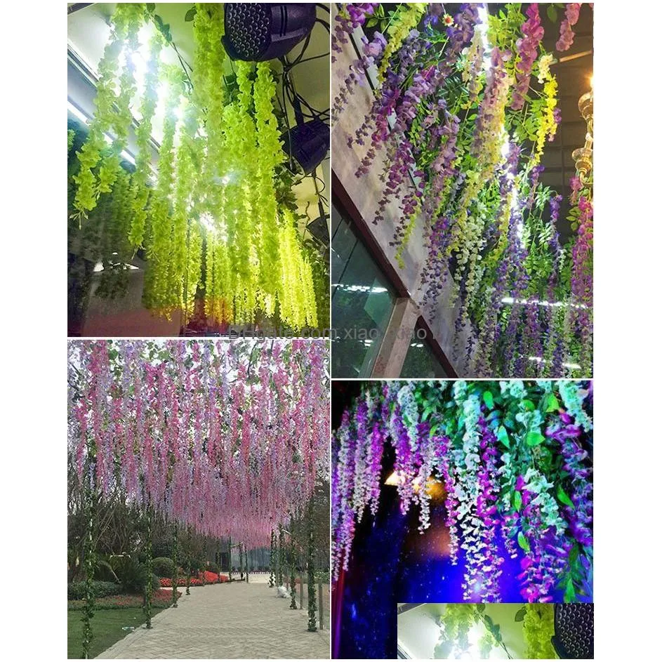 100pcs artificial silk flower elegant wisteria flower vine dense for garden wedding festive party decoration supplies