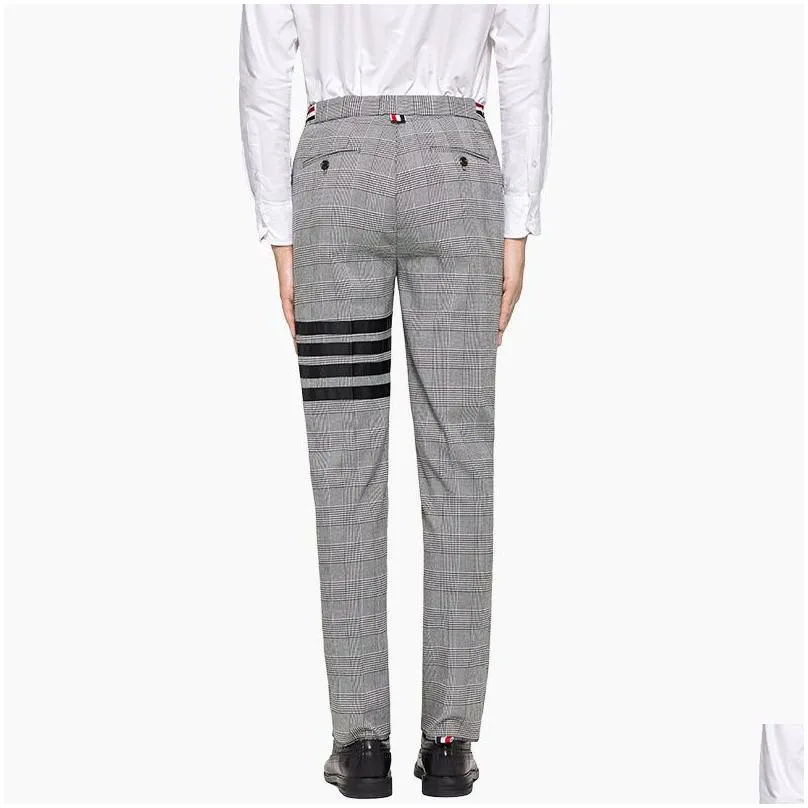 Men`S Pants Fashion Brand Men Casual Suit Pants Gray Plaid Black Striped Spring And Autumn Business Formal Trousers Drop Delivery App Dhstk