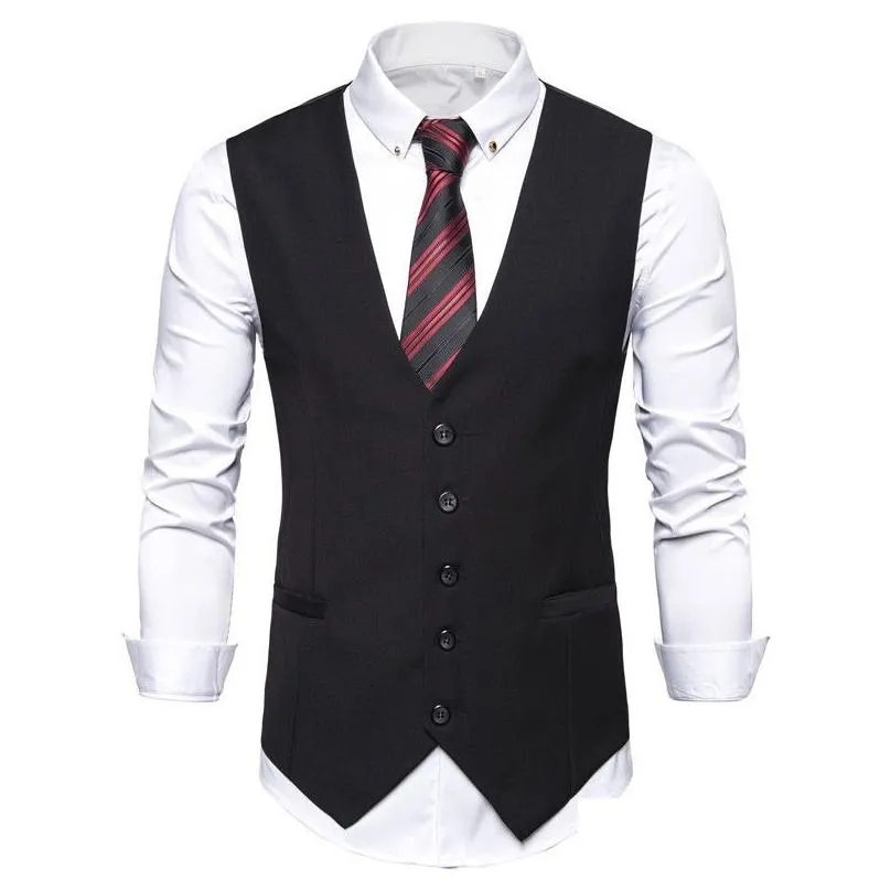 Men`S Vests Mens Vests Slim Fit Suit Vest Casual Man Black Formal Businss Arrival Male Waistcoat Drop Delivery Apparel Men`S Clothing Dhb3E