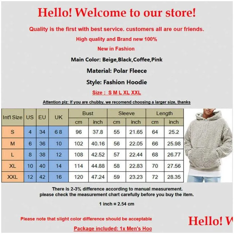 Men`S Hoodies & Sweatshirts Winter Men Warm Faux Fur Teddy Bear Hoodie Hooded Sweatshirt Tops Plover Casual Baggy Coat Putwear Drop D Dh8Gn