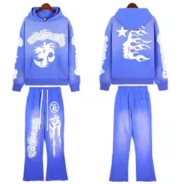 High Quality Mens Brand Designer Hoodies Fashion  Blue Yoga Hoodios Printing Long Sleeve Street Hip-hop Sweatshirt Set