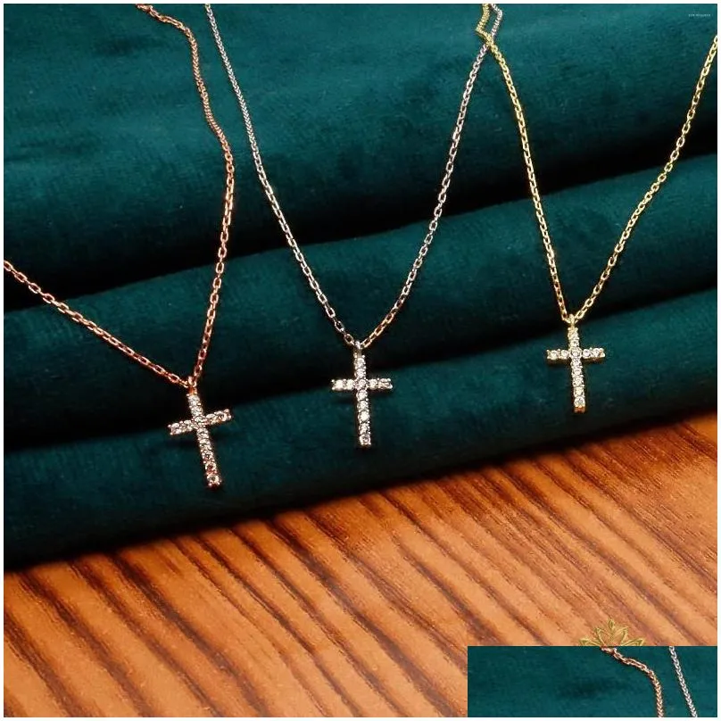 Pendant Necklaces Cubic Zirconia Cross Necklace18K Gold Plated Layering Jewelry Dainty For Women Relius Jewellery Gift Drop Delivery Dhzfl