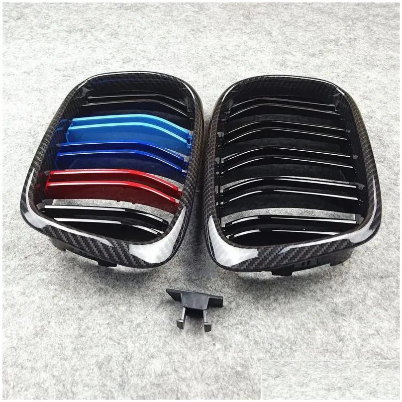 1 pair 2 slat car grilles for 5 series e39 carbon look front racing grill grille abs material zz