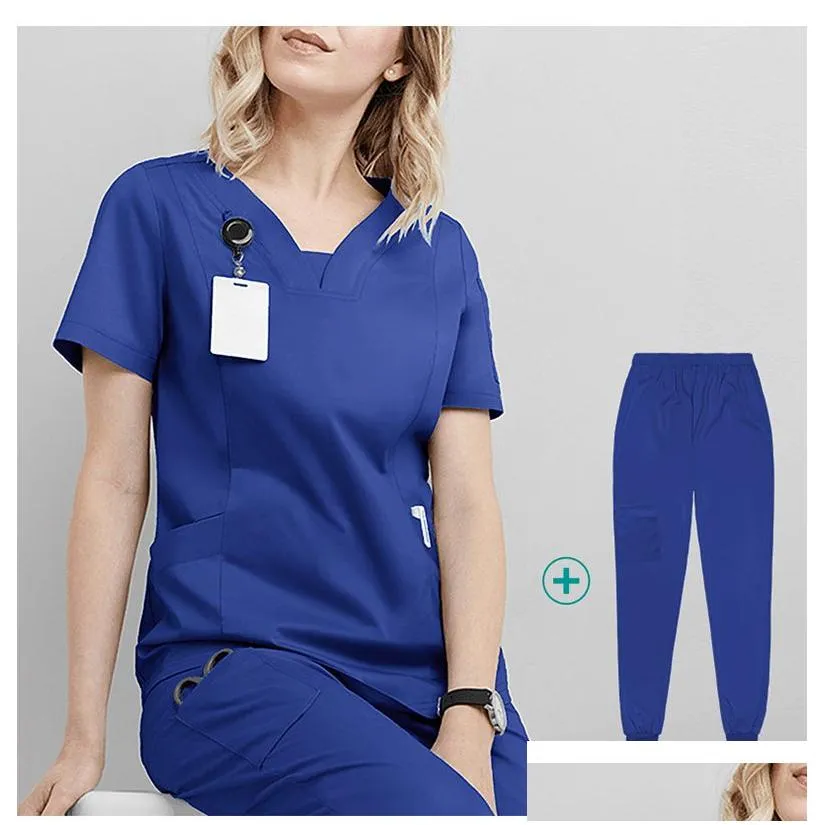 Women`S Two Piece Pants Surgical Overalls Medical Uniform Two Piece Pants Scrubs Hospital Workwear Health Nurse Dental Operating Room Dheun