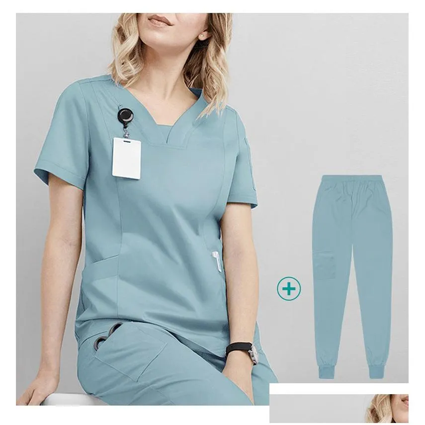 Women`S Two Piece Pants Surgical Overalls Medical Uniform Two Piece Pants Scrubs Hospital Workwear Health Nurse Dental Operating Room Dheun