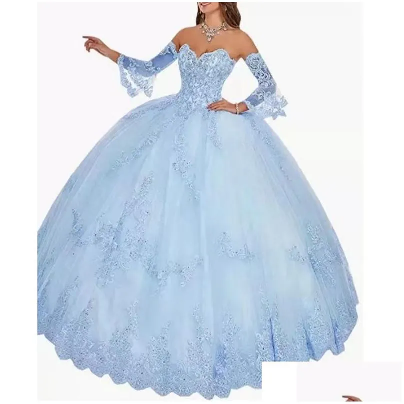 Urban Sexy Dresses Party Dresses Lavender Off The Shoder Quinceanera 2023 Ball Gown Tle 15 Anos Fluffy Sweet 18 Vestidos Elegant Prom Dhum7