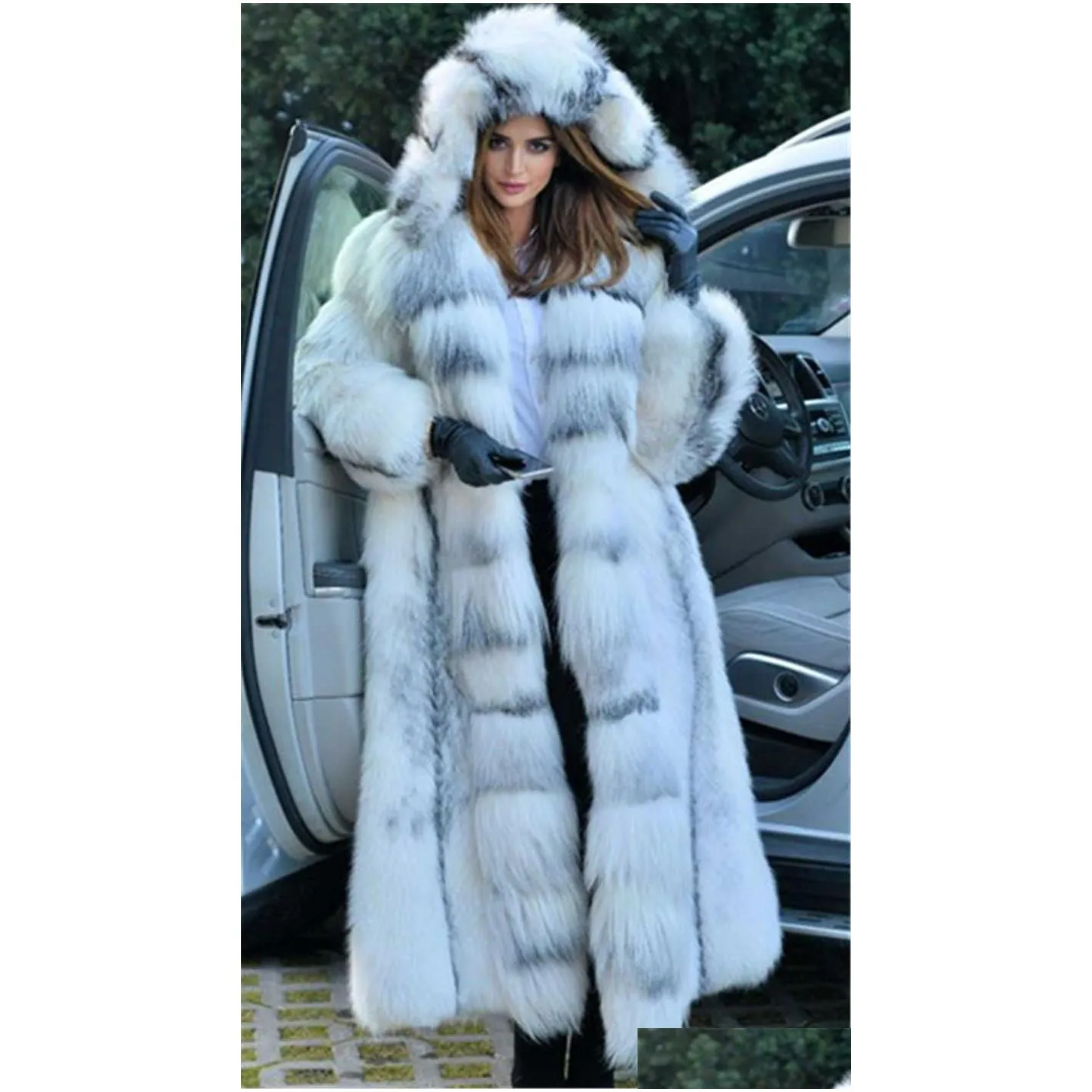 Women`S Fur & Faux Fur Female Coat Winter Faux Fur Jacket Women Fashion High Quality Cross Long Length Loose Hooded Overcoat 211213 Dr Dhbdl