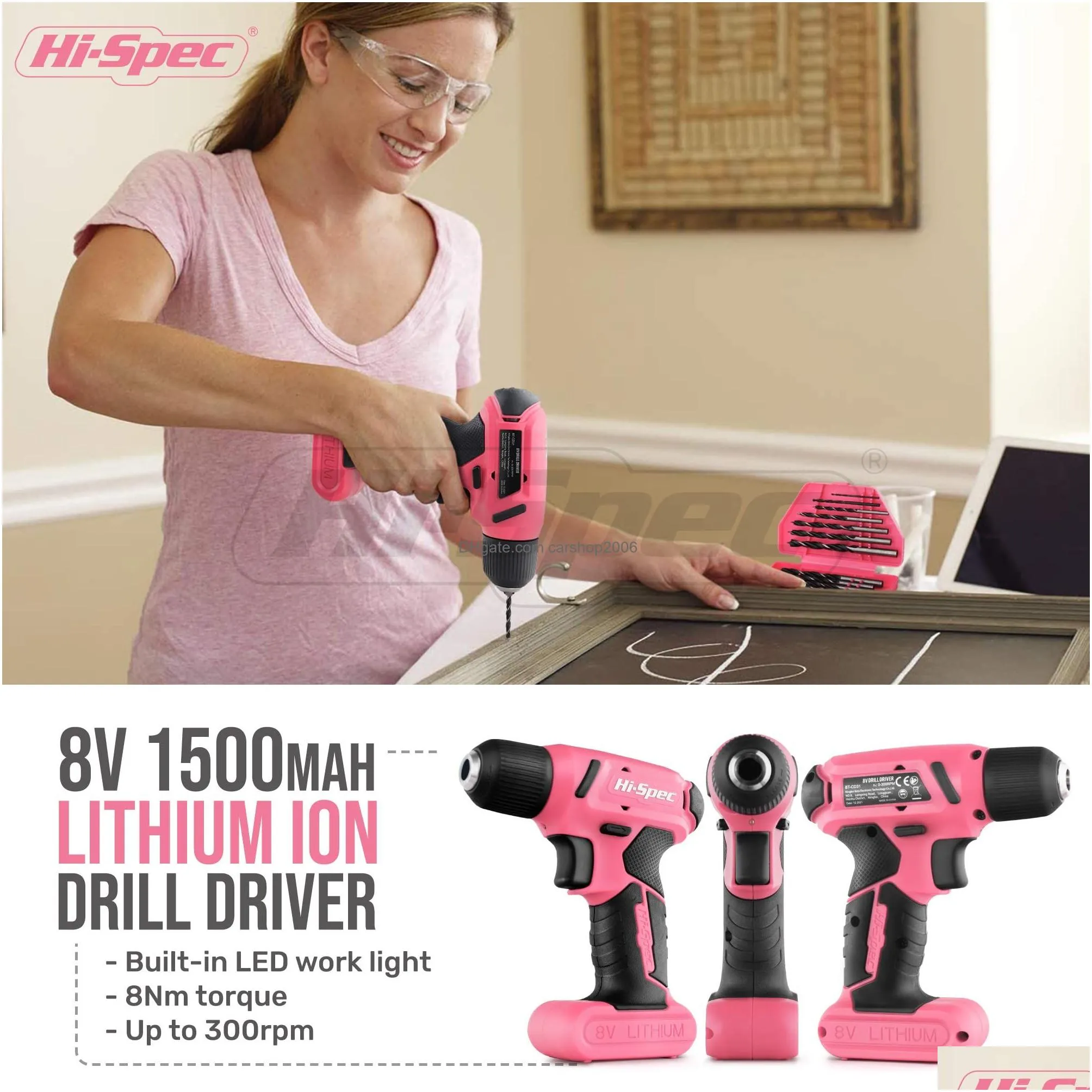 58pc pink 8v usb electric drill driver household tool kit set with variable speed diy cordless power screwdriver