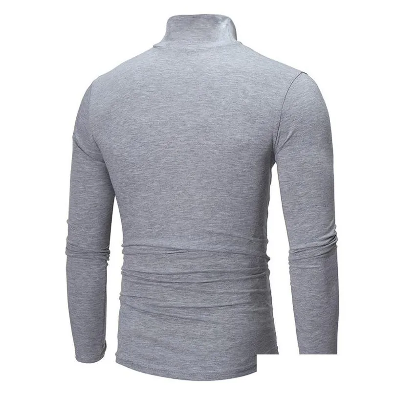 Men`S T-Shirts Mens T-Shirts Autumn Winter Thermal Long Sleeve Roll Turtleneck T-Shirt Solid Color Tops Male Slim Basic Stretch Tee To Dh9Ge