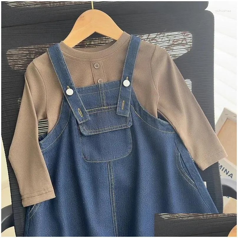 girl dresses korean style autumn baby girls blue sleeveless a-line button denim with pockets kids outwear