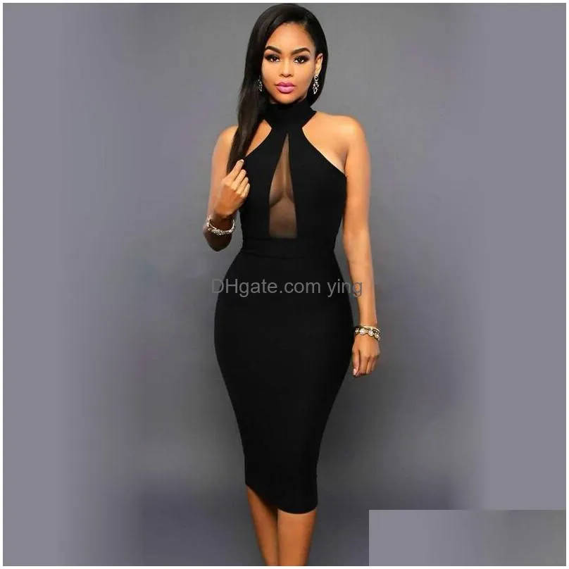 summer sleeveless midi bodycon dress backless sexy women dress club wear elegant mesh party dresses