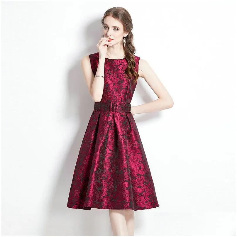 boutique women jacquard dress sleeveless vest dress 2024 autumn winter dresses high-end elegant lady dress ol party dresses