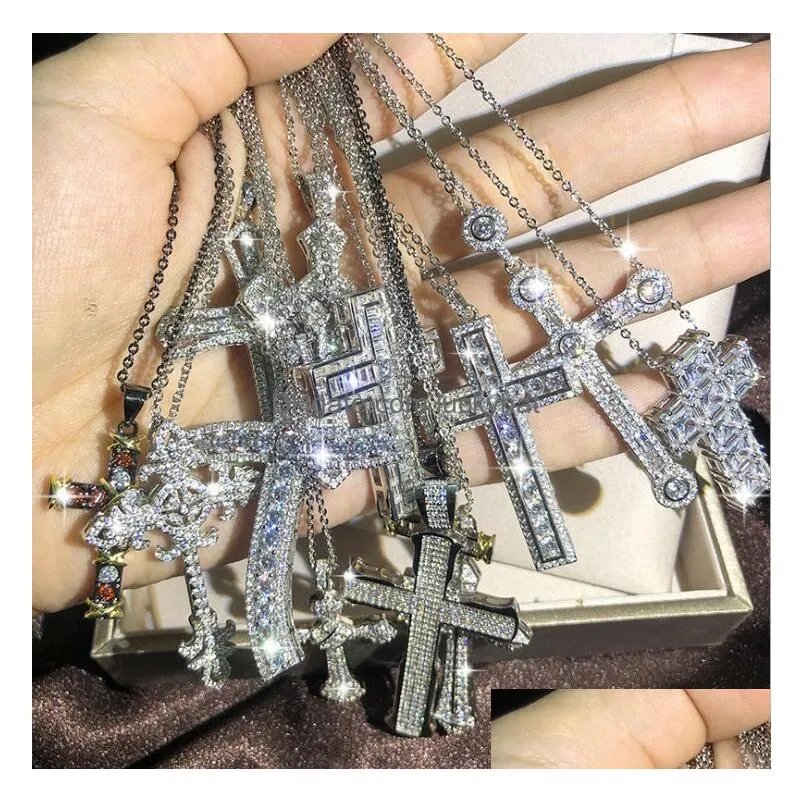 Pendant Necklaces Hip Hop Brilliant Women Men Cross Simate Diamond Necklace Pendant Chain Christian Fine Body Jewelry Punk Brithday Ch Dhlzv