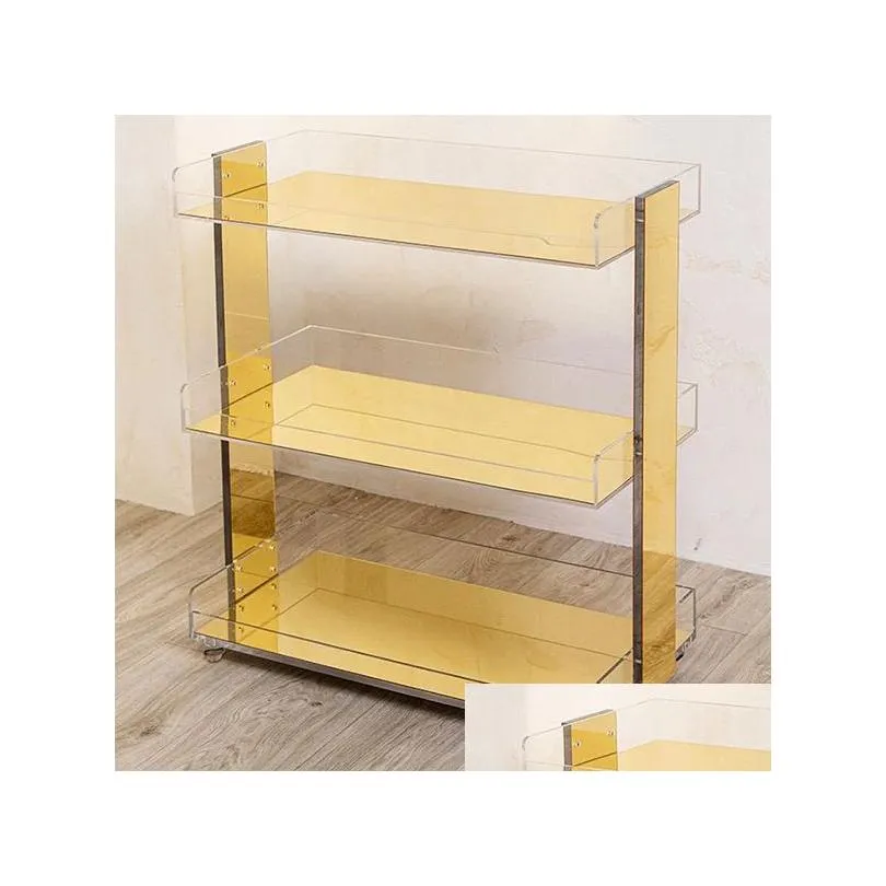 acrylic golden mirror 3 tier rolling cart acrylic furniture modern design side table clear table with wheels rolling storage cart acrylic nightstand (28