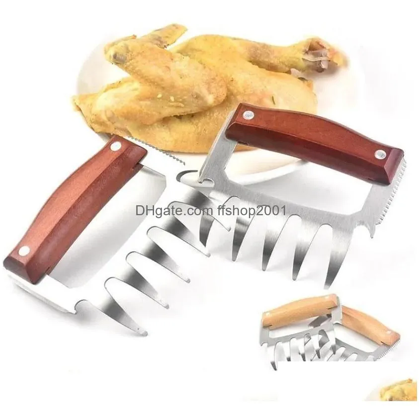 stainless tools steel bear claw wooden handle meat divided tearing flesh multifunction beef shred pork clamp corkscrew bbq tools