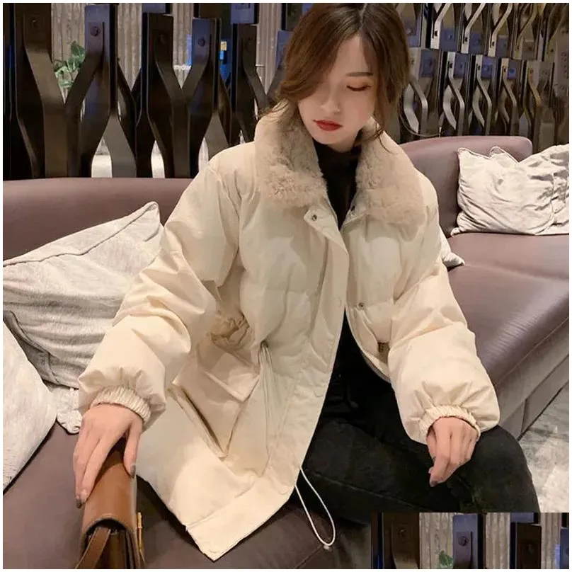women`s down parkas xpqbb korean fashion women winter fur collar thick warm snow wear padded parka ladies street loose long cotton coats