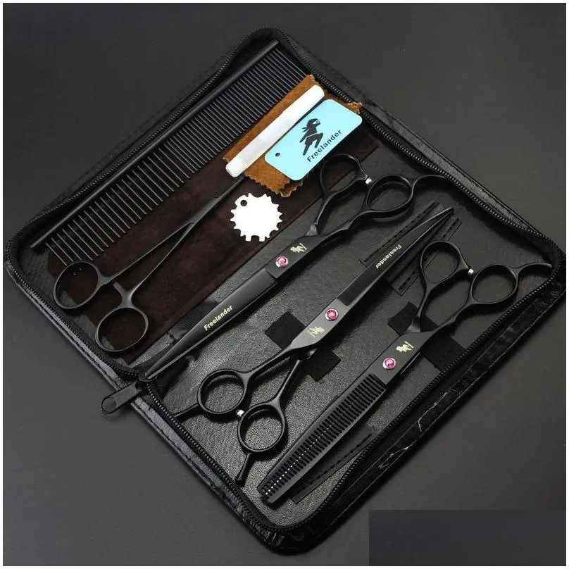 left hand freelander 7.0 inch black lacquer cutting/thinning scissors kit with leather case +comb+ lacquer