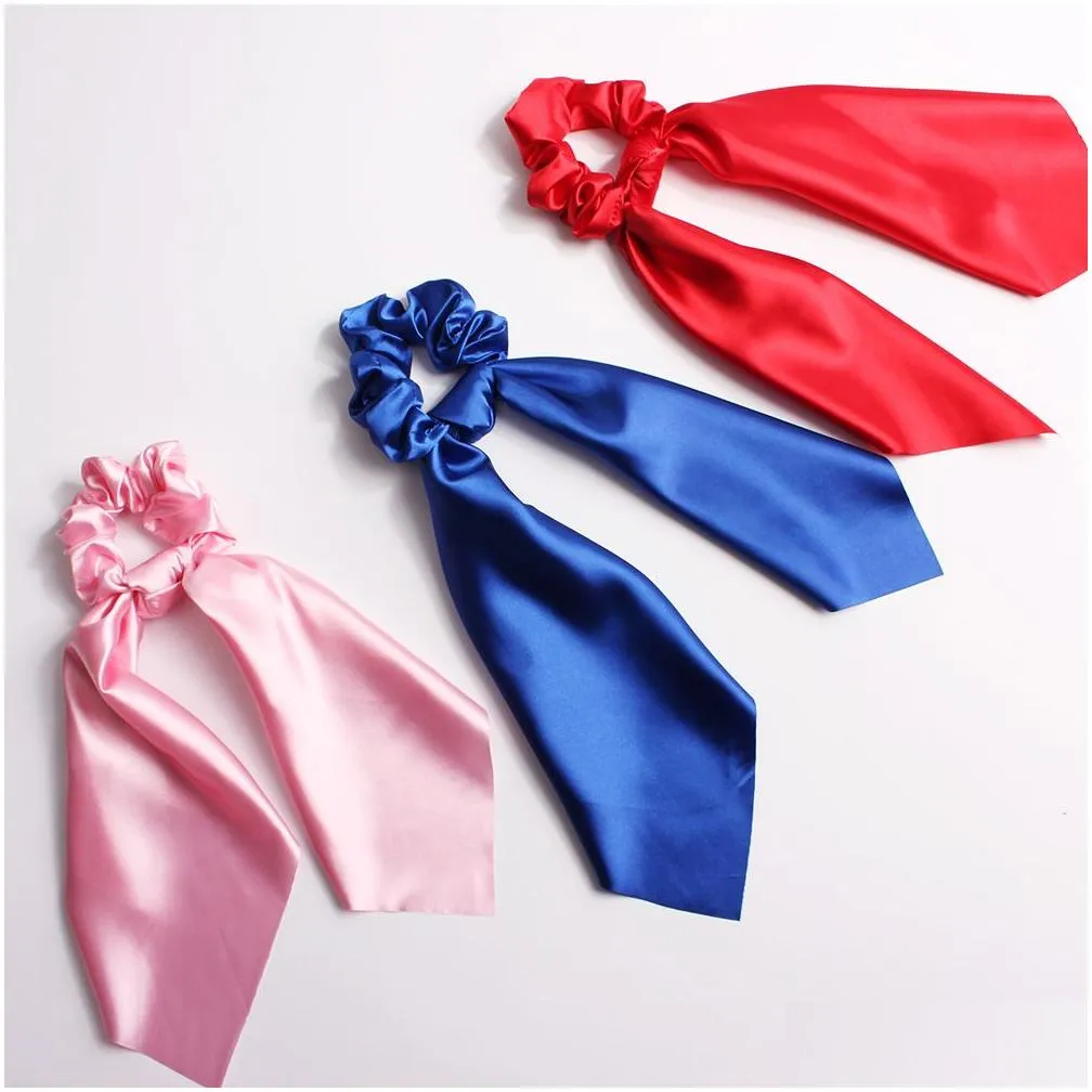 streamers elastic scrunchie hair bands women solid color hairs rings bow hair accessories daily headwear hair ribbon