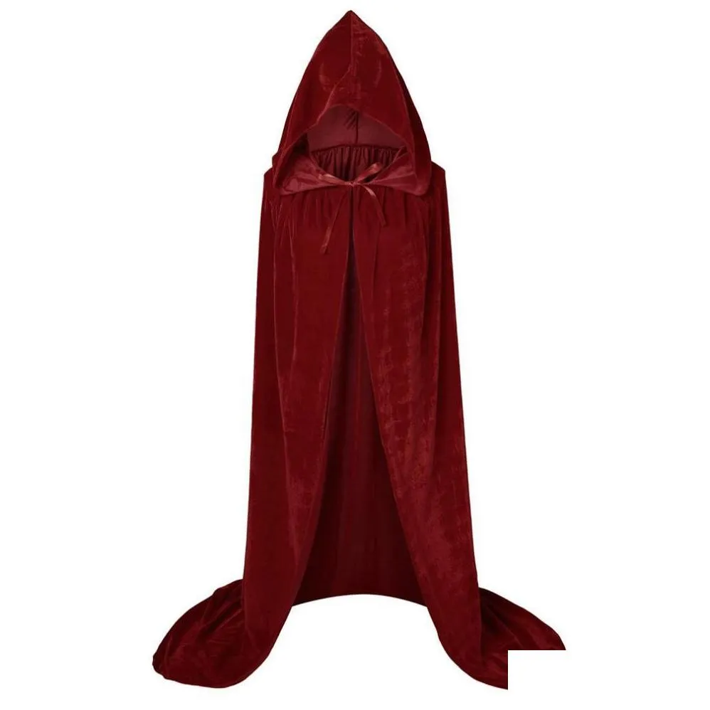 Stage Wear Halloween Cloaks Gothic Hooded Cloak Adt Capes Robe Women Men Vampires Grim Reaper Drop Delivery Dhuue