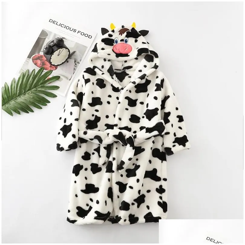 s robes autumn winter kids hooded bathrobe baby bath robes boys girls cartoon rabbit panda flannel pajamas long sleeve robe 220915