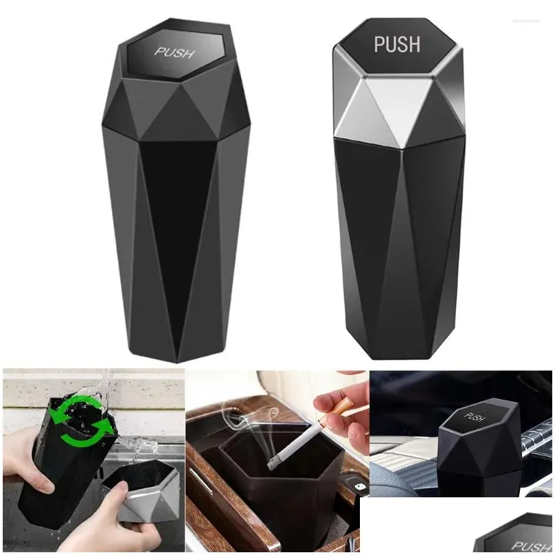 interior accessories silver/black car trash can portable dustbin with lid leak-proof auto bin for automotive 20 14.2 7.7cm