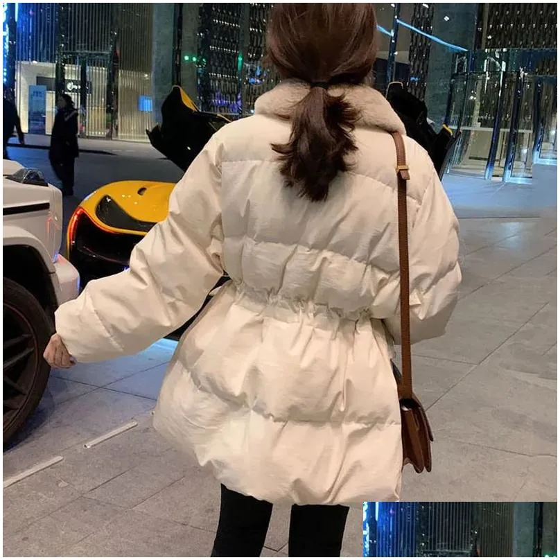 women`s down parkas xpqbb korean fashion women winter fur collar thick warm snow wear padded parka ladies street loose long cotton coats