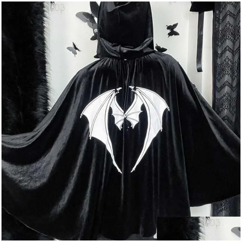 theme costume halloween death capelet bat wing tie up bowknot short hooded cloak poncho goth comes devil party accessories l230804