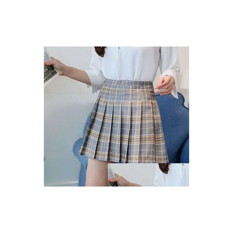 kawaii girls japanese style high waist plaid chest pleated skirt cute lolita mini short skirts uniforms school tartan pink blue