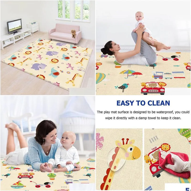 Baby Play Mat Waterproof LDPE Soft Floor Playmat Foldable Crawling Carpet Kid Game Activity Rug Folding Blanket Reversible #F5