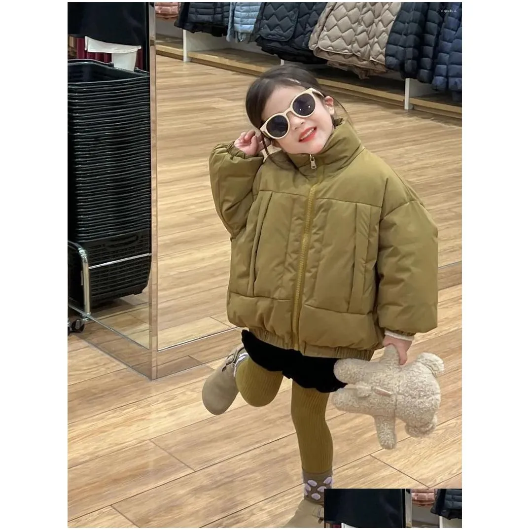 jackets girl parkas childrens 2023 winter korean style fashion knitted hat stand collar jacket down cotton coat children top