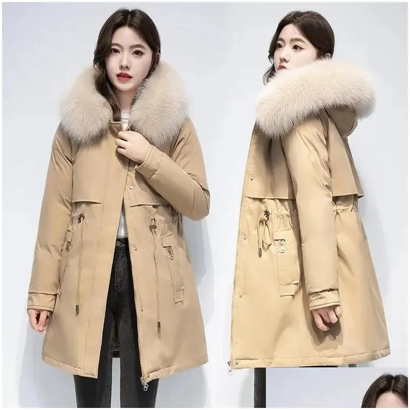 women`s trench coats puffer jacket women warm clothes down female 2024 winter fur lining hooded parkas thick snow wear