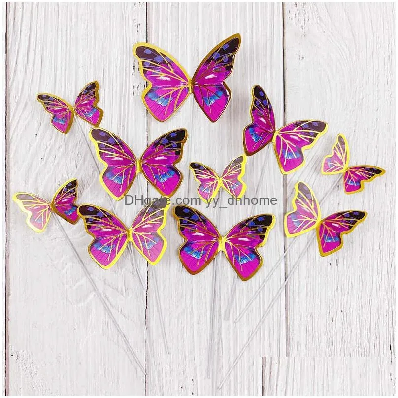  diy stamping gold pink butterfly cake toppers happy birthday cake decoration wedding party decor shower dessert baking supplies