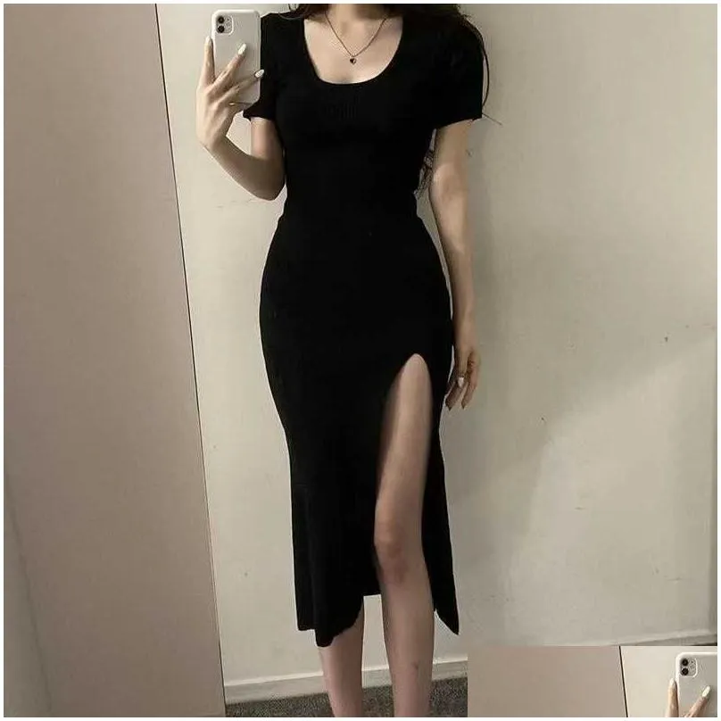 Urban Sexy Dresses Womens Casual Short Sleeved Dress Lady Skirt Hem Thin Style Girl Designer Y Split Long Drop Delivery Apparel Women Dhrax